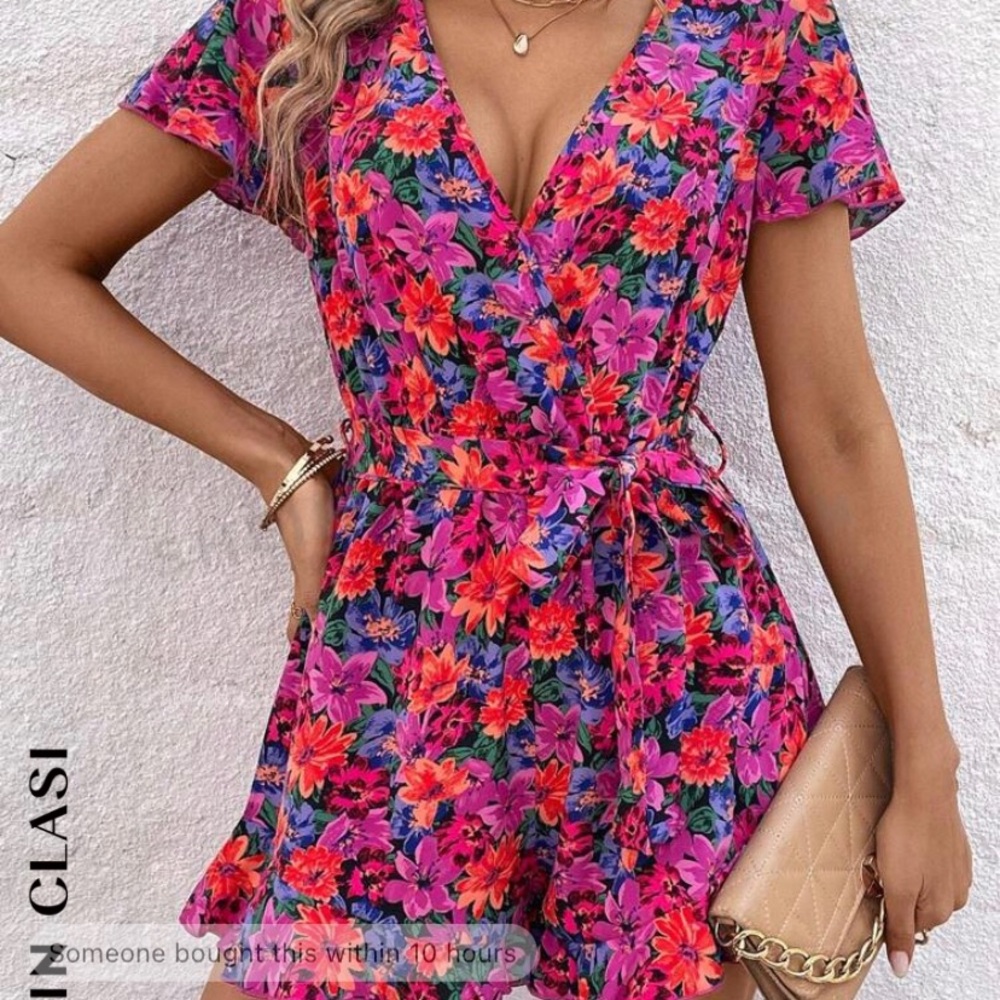 SHEIN Purple/Orange Floral Romper
